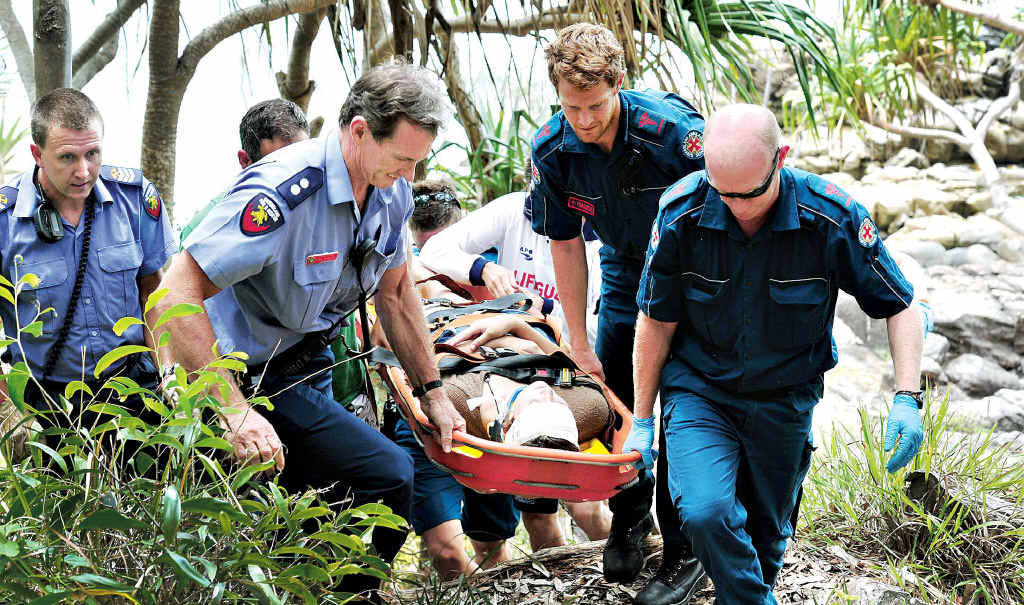 Emergency Service personnel rescue young woman injured when she fell at Boiling Pot Noosa National Park. Emergency Service personnel rescue young woman injured when she fell at Boiling Pot Noosa National Park.